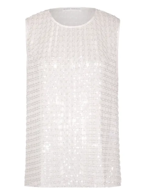 Niccolò Pasqualetti floral embroidered tulle top White NP08T001LSBTSILVER