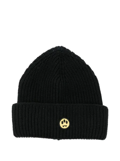 BARROW smiley-patch cotton beanie Black F5BWUAHT094