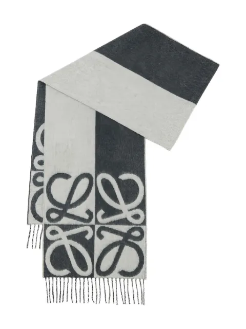 LOEWE logo-intarsia fringed scarf Grey FSA4SS1W12