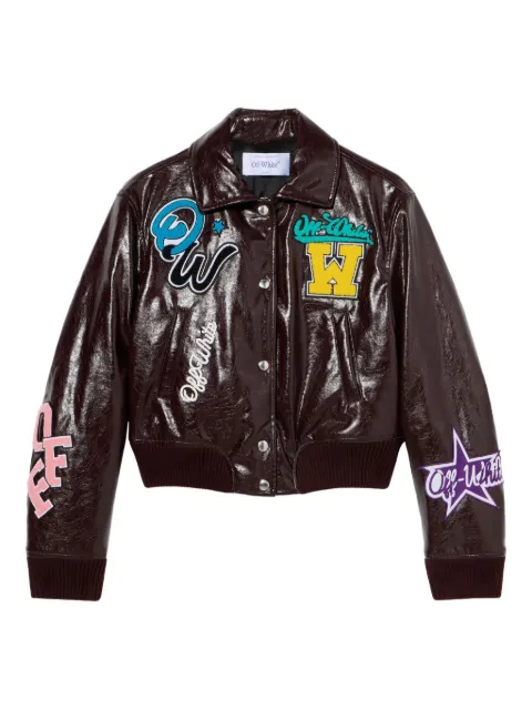 Off-White crinkled coated varsity jacket Brown OWEK00MF25FAB0016E01