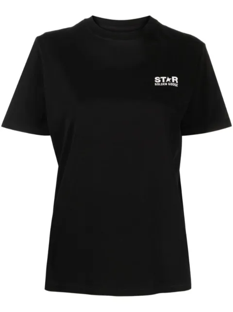 Golden Goose White Star Collection T-shirt with contrasting black logo and star Black GMP01220P000879