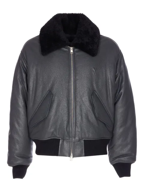 AMI Paris zip-up leather bomber jacket Grey HJK857LH0044020