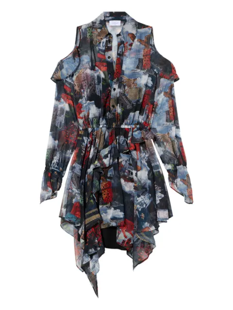 Off-White World Paint Geo ruffled asymmetric mini dress Black OWDB55LF25FAB0018500