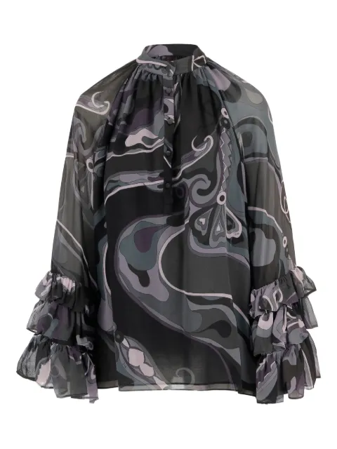 PUCCI Orchidee print silk blouse Black 5URM115U780