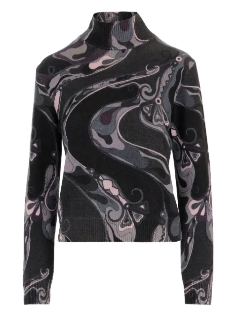 PUCCI Orchidee print high neck sweater in wool Black 5UKM735U960