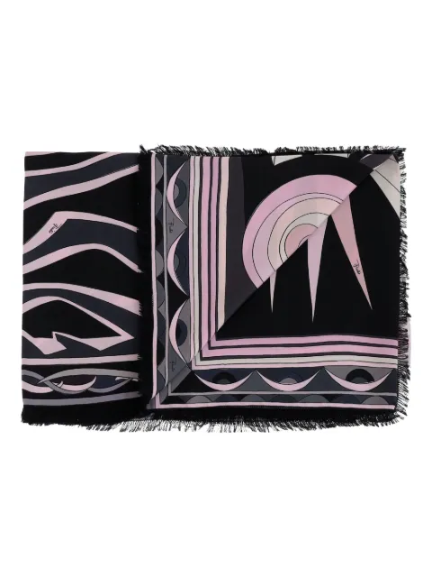PUCCI geometric-print frayed scarf Black 5UGB605UC25