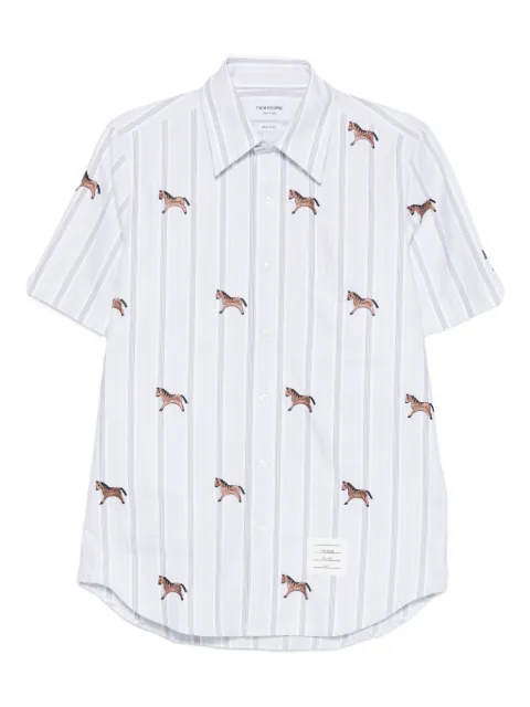 Thom Browne horse-embroidery striped satin shirt Blue MWS239EE1474