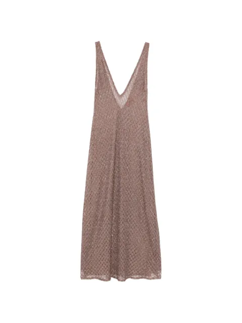 Missoni cover-up dress in lamé viscose with spiderweb motif and V-neckline Brown MS26SQ0PBR014D