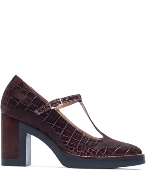 Bernardo 95mm Noto crocodile-embossed T-strap pumps Red NOTO