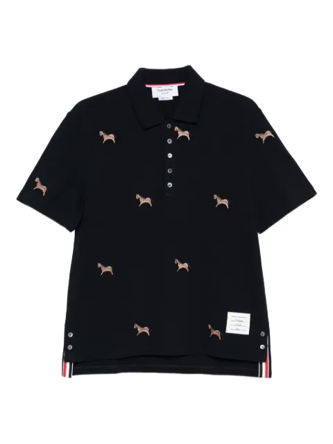 Thom Browne pique horse-embroidery polo shirt Blue MJP242E00050
