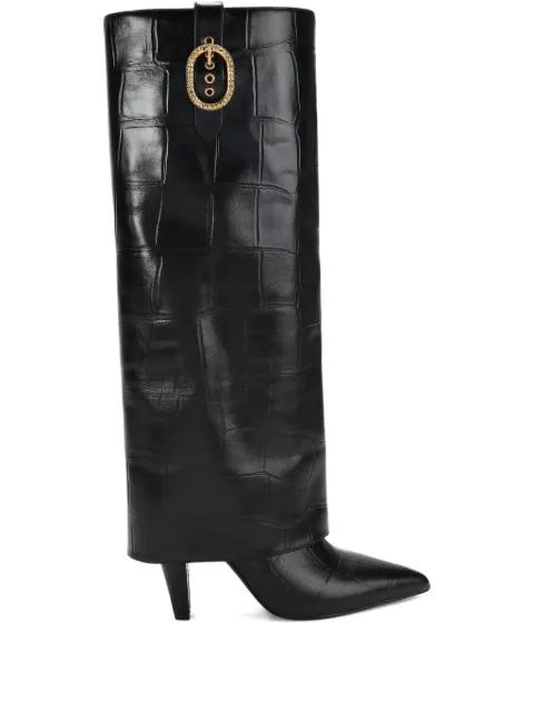 Kurt Geiger London 100mm fold-over croc-embossed buckle boots Black 5022300419