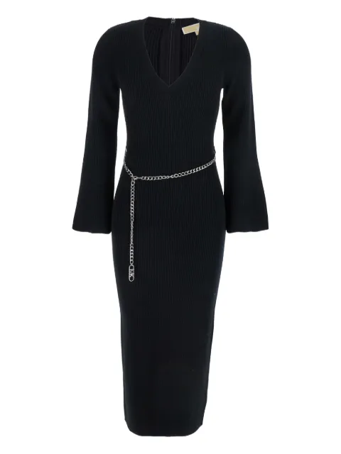 Michael Michael Kors chain-belt ribbed midi dress Black MF5835G4VR