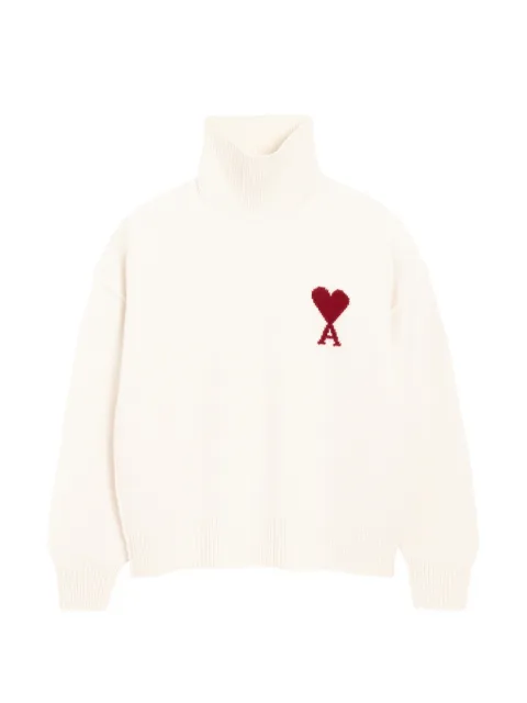 AMI Paris natural funell neck wool sweater with Ami De Coeur Neutrals H26UKS839018