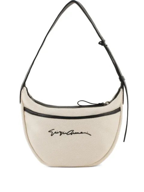 Giorgio Armani logo-embroidered zip shoulder bag Neutrals Y2M289YS63E