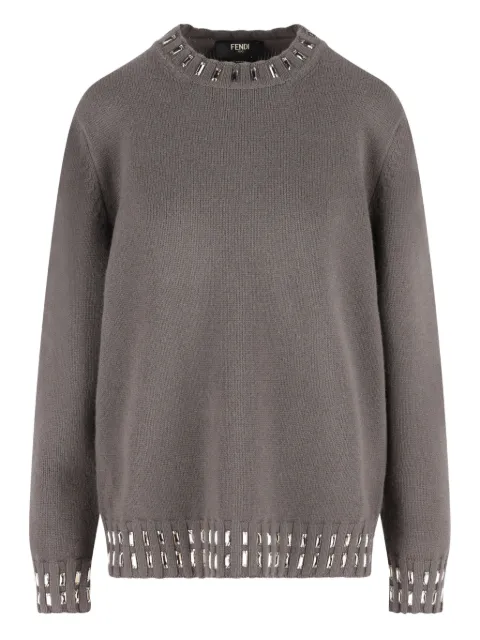 FENDI crystal-embellished crew-neck sweater Grey FZX091AOZRF0UU0