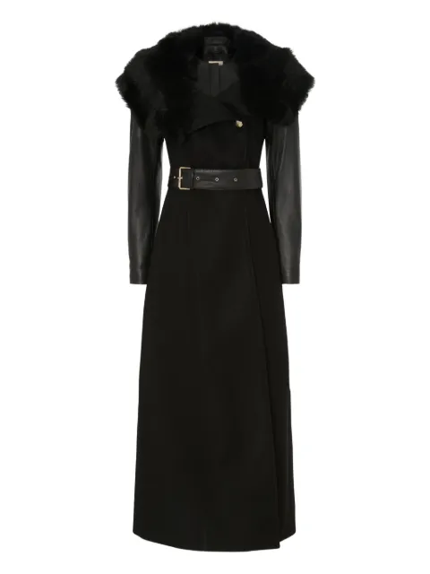Temperley London shearling-trim belted sovereign coat Black 25AWSOV54385