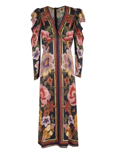 FARM Rio ruffled floral midi dress Black 340097097