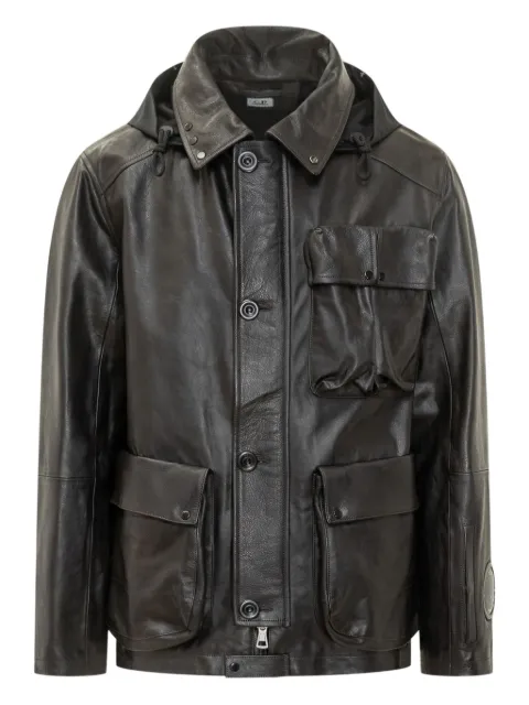 C.P. Company hooded medium leather jacket Black 19CMOW296A110457L
