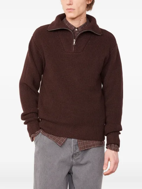 Officine Generale ribbed high-neck half-zip sweater Brown W25MKNT316