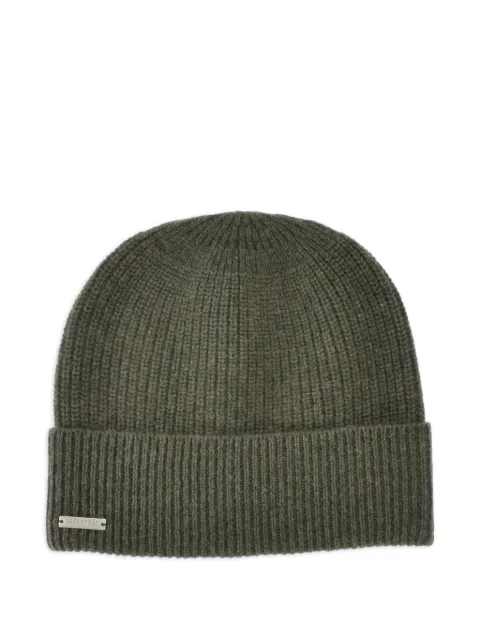 SEEBERGER logo-plaque ribbed beanie Green 018300