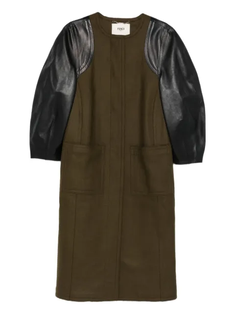 FENDI leather-sleeves wool coat Green FF6150AJ0K