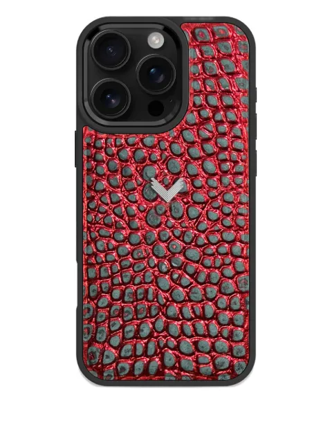 VELANTE crocodile-texture iPhone 16 Pro case Red 01PERCAI16PMMSBLCKMETALLICRED