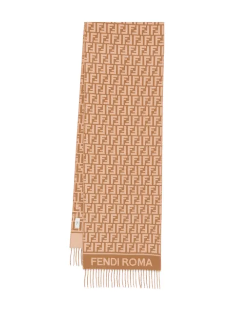 FENDI logo-detail fringed scarf Neutrals FXT113AQCW