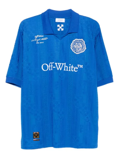 Off-White lion-patch polo-collar T-shirt Blue OMAD00CF25JER0044601
