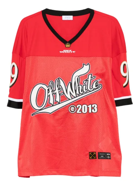 Off-White logo-print mesh T-shirt Red OMAD003F25JER0032701