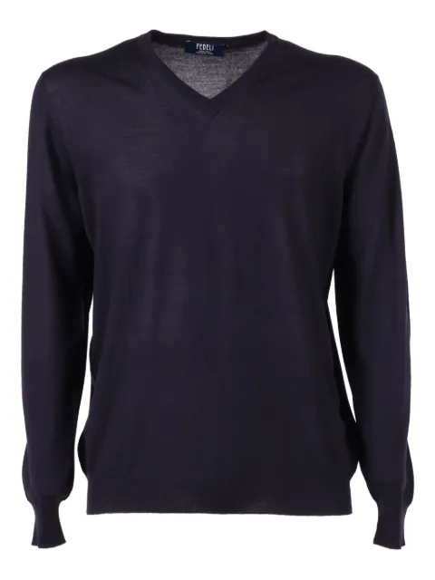 Fedeli V-neck sweater Blue MU007011