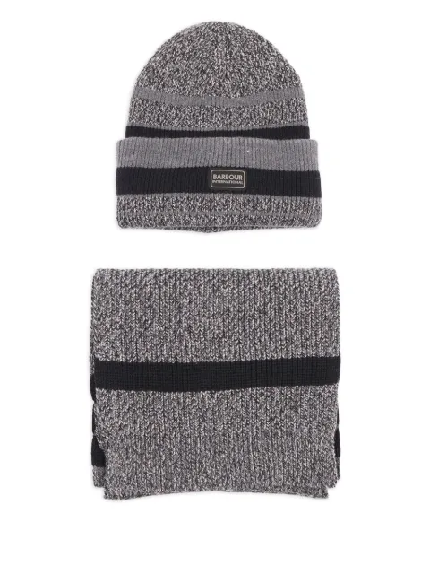 Barbour Boston striped beanie scarf set Grey 252MMGS0098