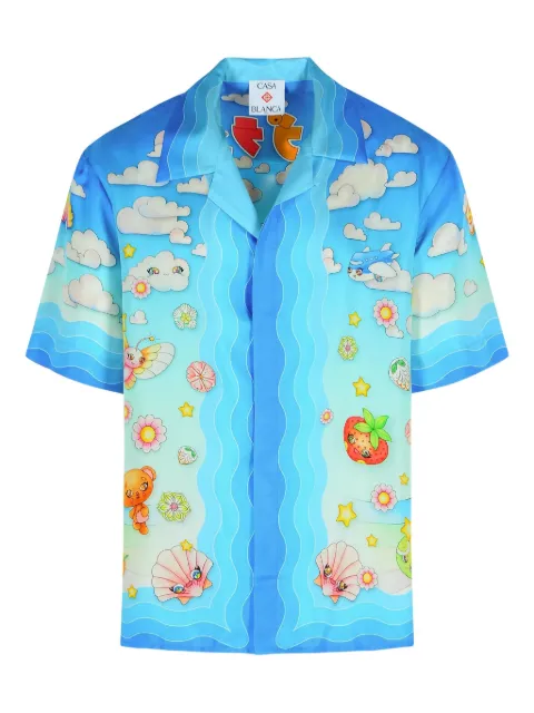 Casablanca Kawaii-motif silk shirt Blue MAW25SH00304