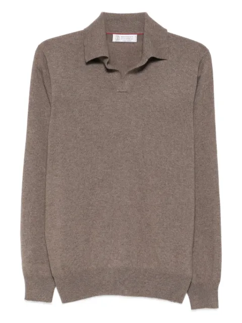 Brunello Cucinelli V-neck long-sleeve polo sweater Brown M22203805CP849