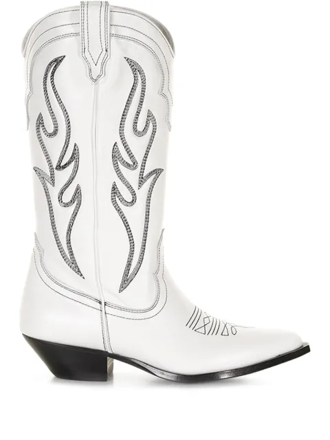 Sonora flame-embroidered cowboy boots White SANTAFE35CALFEMBROIDERYWHITEBLACK