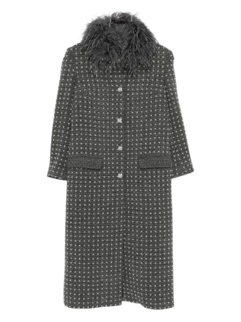 NISSA feather-trim coat Grey RG16140