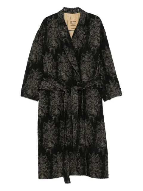 Uma Wang floral-pattern belted coat Black UW8058