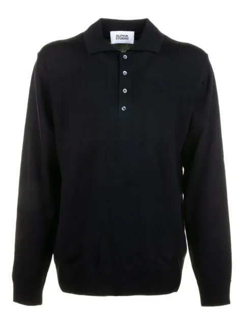 ALPHA STUDIO long-sleeve merino polo shirt Blue 3013B