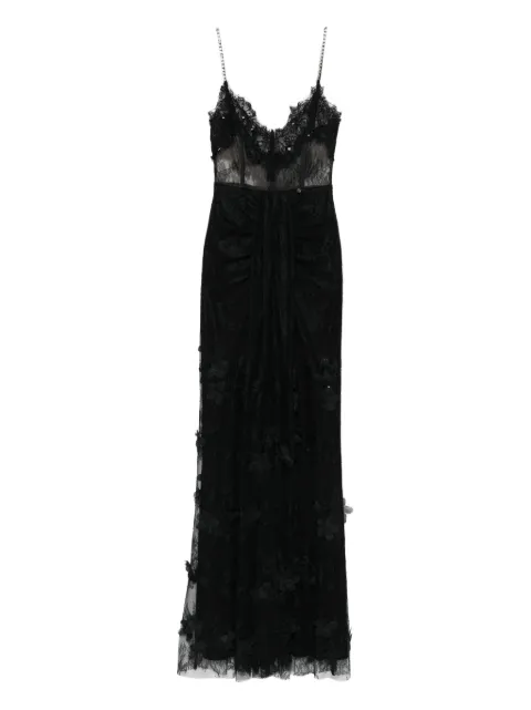NISSA 3D floral embellished lace maxi dress Black RRS16155BLACK