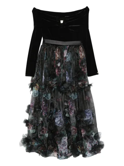 NISSA 3D floral velvet midi dress Black RS16257