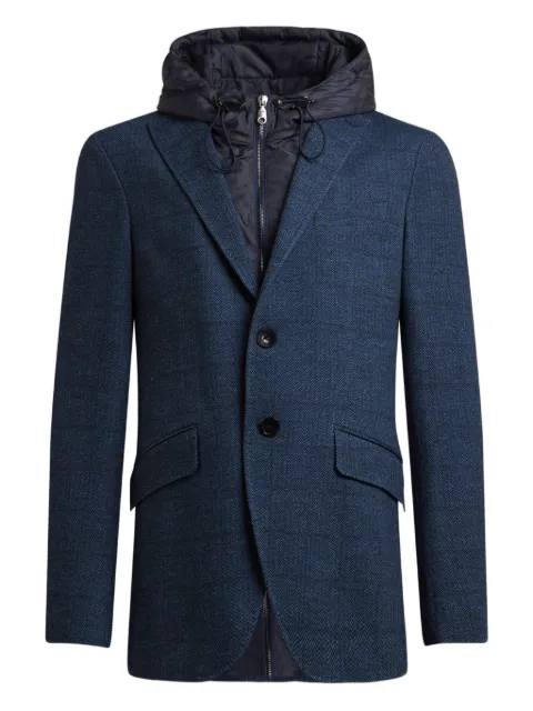 ETRO herringbone removable-hood jacket Blue MRCB000799JTB02
