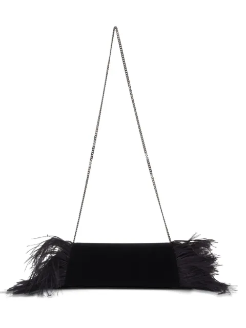 Akris feather-trimmed velvet clutch bag Black AC091921RU60796909
