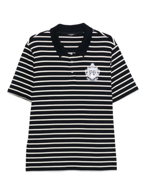 Balmain striped-pattern short-sleeve polo shirt Black FH0GC026GF30