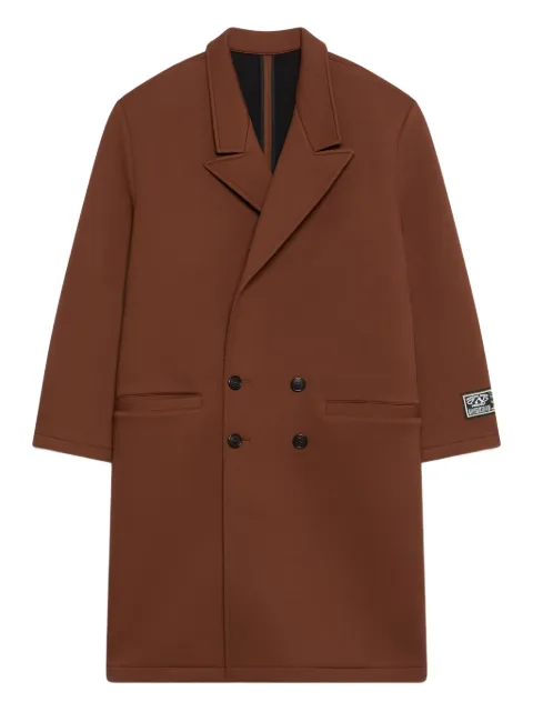 GCDS logo-patch double-breasted coat Brown B2CM0706TR2