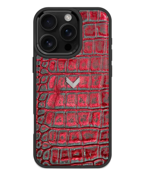 VELANTE crocodile-texture leather iPhone 16 Pro Max phone case Grey 01PERCAI16PMGMSBLCKMETALLICRED