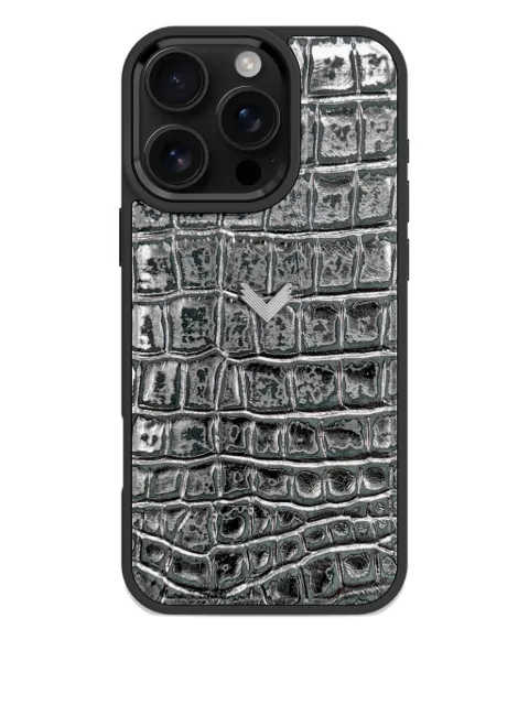 VELANTE crocodile-texture iPhone 16 Pro Max phone case Black 01PERCAI16PMGMSBLCKMETALLICSILVERIPHONE16PROMAX