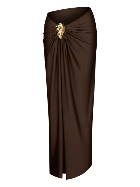 KOROBEYNIKOV gold-embellished side-split skirt Brown 203LLSHSMSCHR24