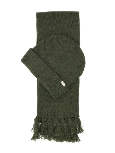 Sun68 ribbed fringed-scarf beanie set Green C4511074