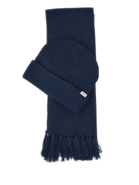 Sun68 micro-ribbed beanie and scarf set Blue C4511007