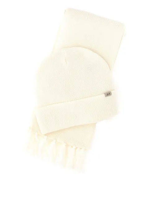 Sun68 ribbed scarf beanie set White C4511031