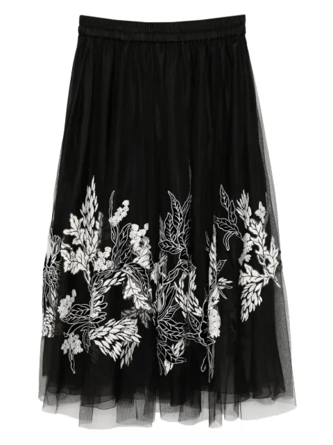 Biyan floral-embroidered skirt Black SBFW25003